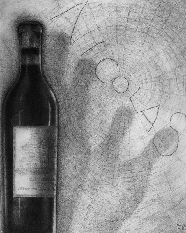 Bottle with shadows and cobwebs; black, white
