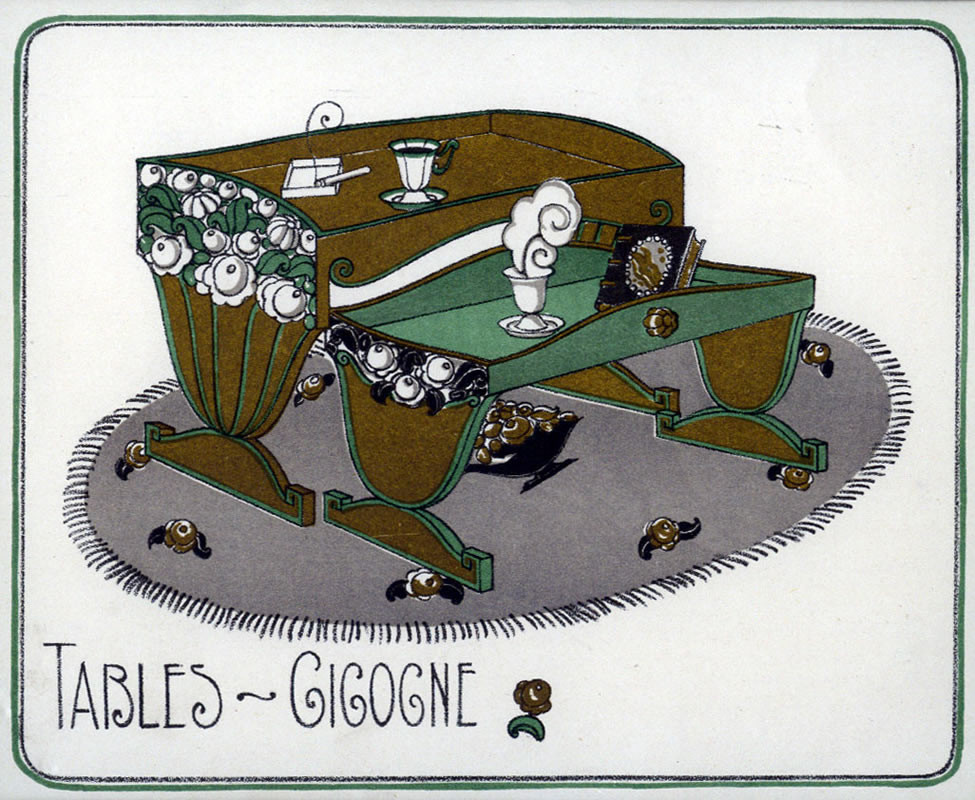 Pair of tables; green, gray