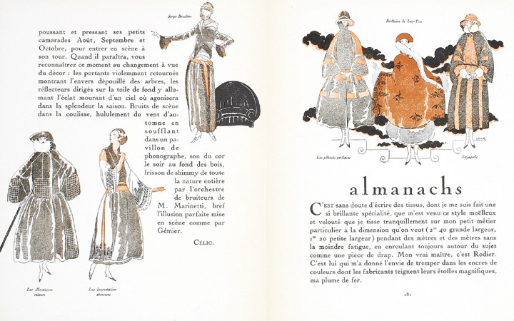 Spread with women in winter coats; green, brown, black