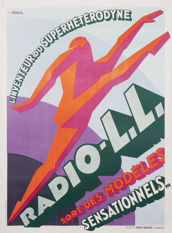 Leaping man; orange, purple, blue, green