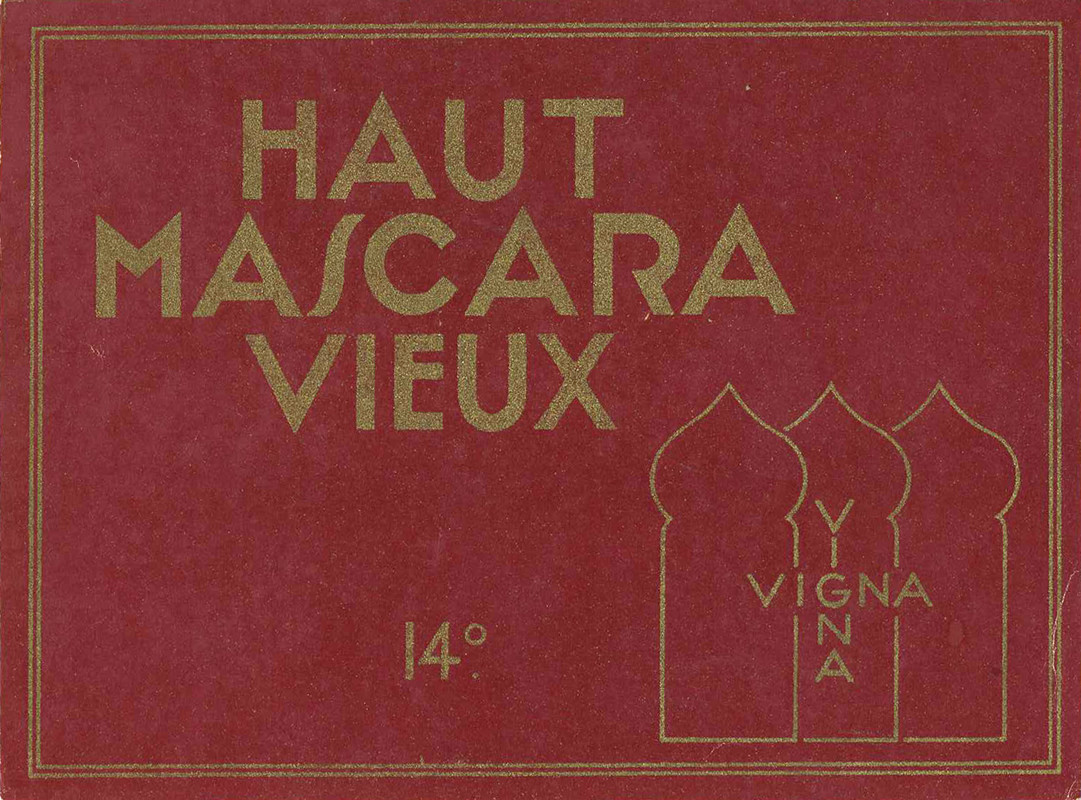 Outlines of Moroccan turrets, text; maroon, gold