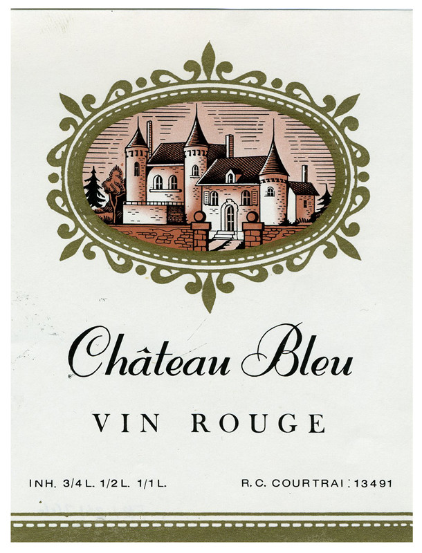 View of castle; blue, gold