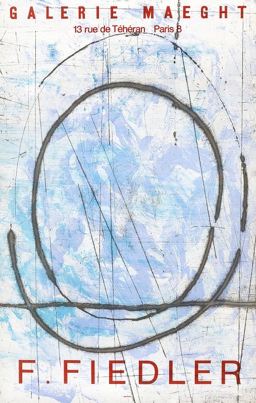 Abstract painting design with a circle or letter O; blue, purple, black