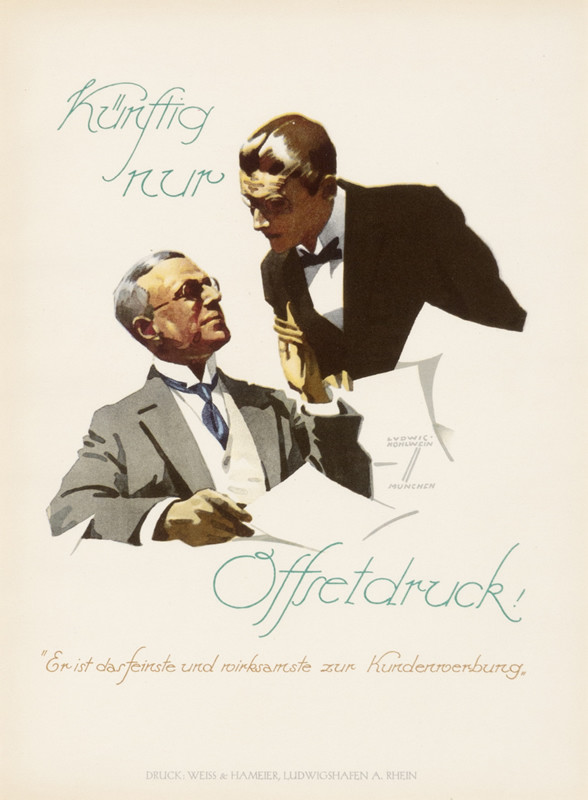 Two men in suits holding papers and  talking; black, blue, white
