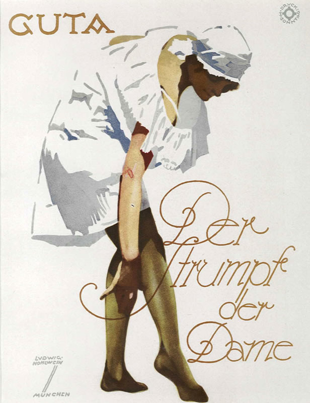 Woman in under garments fixes stockings; brown, white