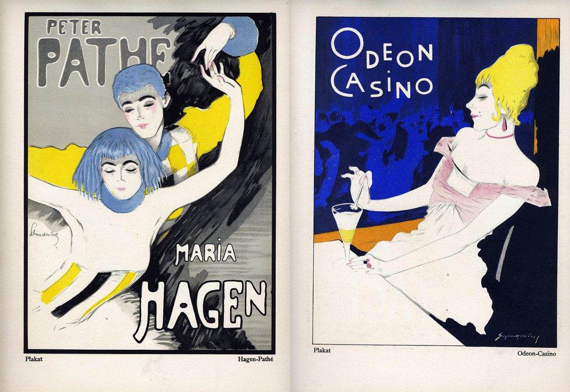 Peter Pathe and Maria Hagen dancing together/Elegant woman stirs cocktail in Odeon; blue, pink, yellow, black