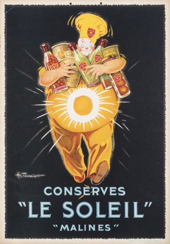 Rotund Chef carries canned & bottled fruits and vegetables - cherries, peas etc 