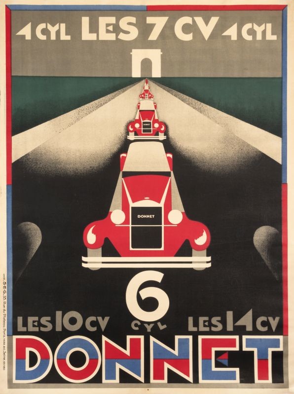 Cars going down Champs Elysees; red, black, green, blue, beige