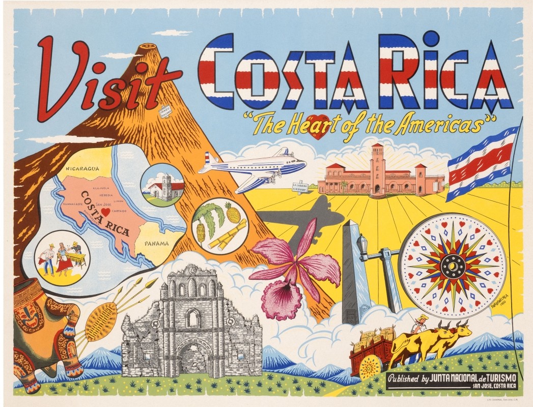 Various touristic sites around Costa Rica, La Sabana Airport, Irazu Volcano, Ujarras ruins with oldest church,Coffee, farming, agriculture;  blue, orange, yellow