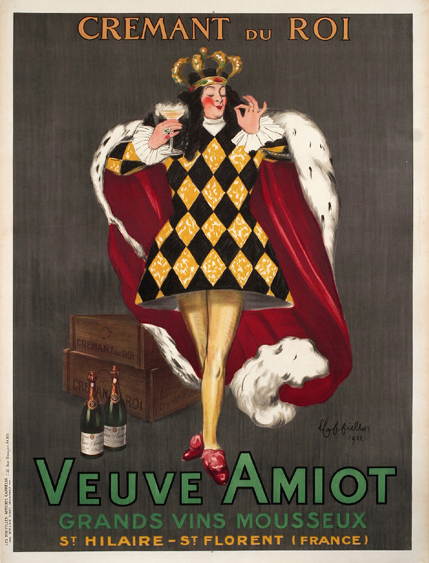 king enjoys glass of sparkling wine; gray, red, yellow, green