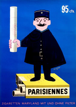 Policeman directs traffic with cigarette; blue, yellow, black