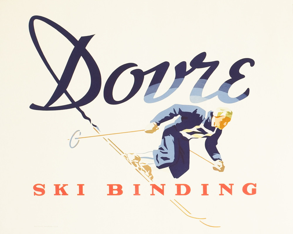 Dovre logo with a downhill skier; blue, red, yellow